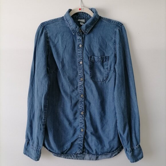 Merona Womens Blue Long Sleeve Collared Button Up Denim Shirt Size M - Picture 1 of 7